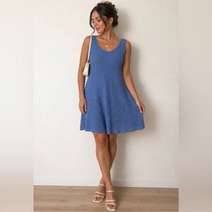 Alquema Blue Crinkle Pleated Sleeveless Shift Dress Size OS